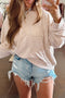 Raw Edge Flower Patch Drop Shoulder Contrast Rib Crewneck Long Sleeve Top